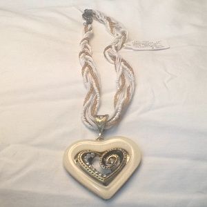 Glass Bead & Satin Cord Necklace w Pendant